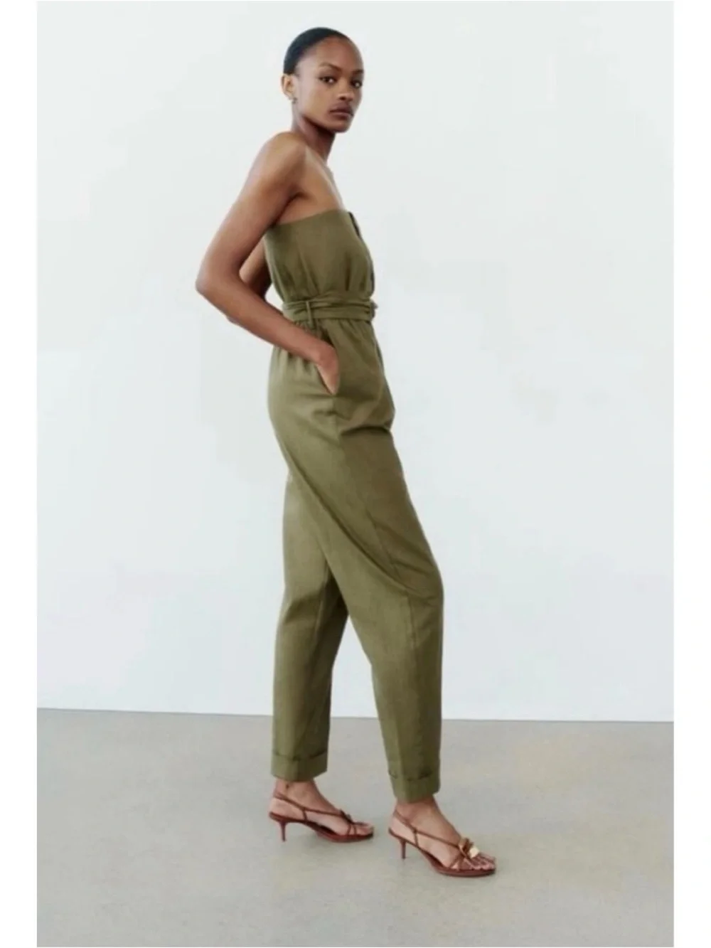 NWT Zara Linen Blend Strapless Jumpsuit